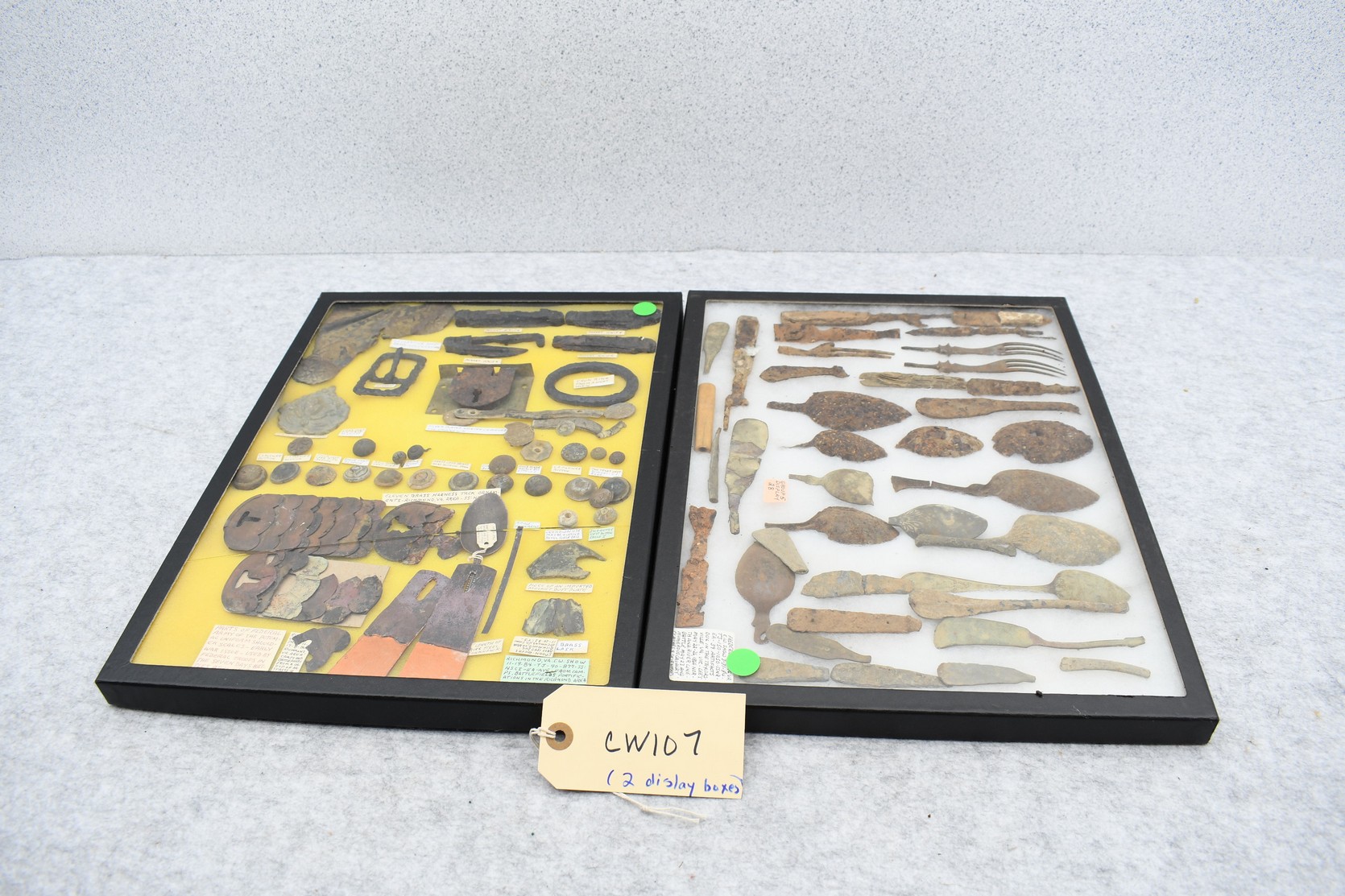 Relic Table 107. Lot (2) Boxes of Misc. Relic Displays Recovered in Various ...