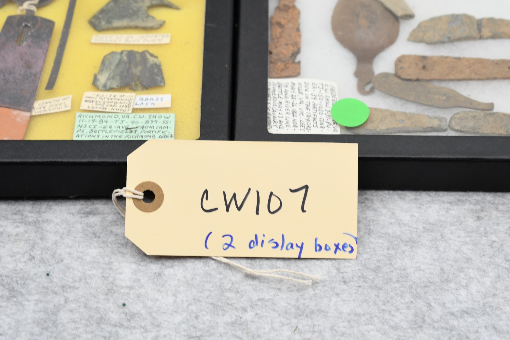 Relic Table 107. Lot (2) Boxes of Misc. Relic Displays Recovered in Various ...
